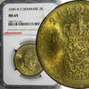 Denmark 2 Kroner Denmark Frederik IX 1949 NS NGC MS65 KEY DATE KM# 838.1 (165) -