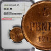 5 Pennia Finland Russian Tsar Nicolas II (1895-1917) 1916  NGC MS63 RB KM# 15 (1)