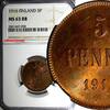Finland 5 Pennia Finland Russian Tsar Nicolas II (1895-1917) 1916 NGC MS63 RB KM# 15 (8) -