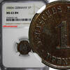 1 Pfennig Germany - Empire Wilhelm II Copper 1900-A  NGC MS63 BN KM# 10 (190)