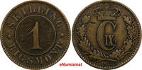 Denmark 1 Skilling Rigsmont Denmark Christian IX Bronze 1871 KEY DATE VF KM# 774 (9643) -