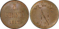 5 Pennia 1917 Finland Russian Nicolas II (1895-1917) Copper 1917  UNC KM# 15 (21 602)