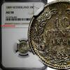 Netherlands 10 Cents Netherlands William III Silver 1889 NGC AU58 Light Toned KM# 80 (007) -