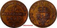 Germany 3 Pfennig German States PRUSSIA Wilhelm I 1872-B  Nice Toning UNC KM# 482(10 282)