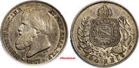Brazil 200 Reis Brazil Pedro II Silver 1867 XF+ Condition Toned KM# 471 (4080) -