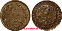 Netherlands 1/2 Cent Netherlands Wilhelmina I Bronze 1886 Key Date KM# 109 (6460) -