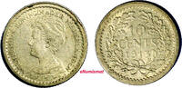 Netherlands 10 Cents Netherlands Wilhelmina I Silver 1913 Toned KM# 145 (5153) -