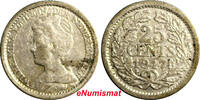 Netherlands 25 Cents Netherlands Wilhelmina I Silver 1917 19mm KM# 146 (6498) -