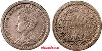 Netherlands 10 Cents Netherlands Wilhelmina I Silver 1914 XF Toned KM# 145 (8141) -