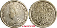 Netherlands 25 Cents Netherlands Wilhelmina I Silver 1916 19mm KM# 146 (6497) -