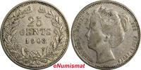 Netherlands 25 Cents Netherlands Wilhelmina I Silver 1903 19mm KM# 120.2 (6495) -