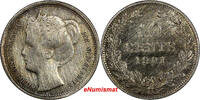 Netherlands 10 Cents Netherlands Wilhelmina I Silver 1901 VF Details Light Toning KM# 119(7) -
