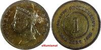 1 Cent STRAITS SETTLEMENTS Victoria Copper 1875 W  aUNC Toned KM# 9 (14 845)