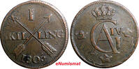 1 SKILLING SWEDEN 1805  OVERSTRUCK ON 2 ORE S.M. 1749 FREDRIK I KM#566 (2374A) Uncertified