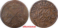 Sweden Adolf Frederick Copper 1767 2 Ore, S.M. Low Mintage-467,000 KM# 461 (26) Uncertified