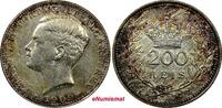 Portugal 200 Reis Portugal Manuel II Silver 1909 aUNC RAINBOW TONED 1 YEAR TYPE KM#549(8) -