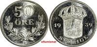 SWEDEN Gustaf V Silver 1939 G 50 Ore UNC PROOF LIKE SURFACES KM# 788 (13 006)