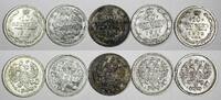 Russian Federation 1909-1912 RUSSIA Nicholas II Silver LOT OF 5 COINS 1909,1910,1911,1912 10 KOPECK Y20a.3(9 Uncertified