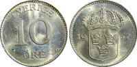 Sweden 10 Öre SWEDEN Gustaf V Silver 1937 G BU Nice Toned KM# 780 (21 895) -