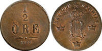 Sweden Bronze Sweden Oscar I 1858 1/2 Ore RED-BROWN UNC KM# 686 (21 889) -