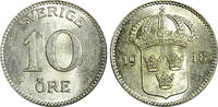 Sweden 10 Öre SWEDEN Gustaf V Silver 1918 W Light Toned UNC KM# 780 (22 137) -