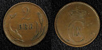 Bronze Denmark Christian IX  1902 VBP 2 Ore KM# 793.2 (22 455) Uncertified