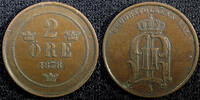 Sweden Oscar II Copper 1878 2 Ore SCARCE DATE KM# 735  (23 136) Uncertified