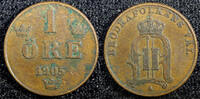 Bronze Sweden Oscar II  1905 1 Öre extra Large letters KM# 750 (22 143) Uncertified