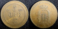 Bronze SWEDEN Oscar II (1872-1907)  1885 5 ORE SCARCE KM# 736 (22 962) Uncertified