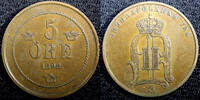Bronze SWEDEN Oscar II (1872-1907)  1892 5 ORE Mintage-586,000 KM# 757 (23 179 ) Uncertified