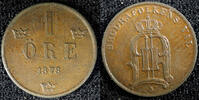 1 Öre Sweden Oscar II Bronze 1878  Large letters aUNC KM# 745 (23 164)
