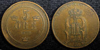Bronze Sweden Oscar II  1877 5 Ore Mintage-514,000 SCARCE DATE KM# 736 (23 172) Uncertified