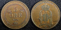 Sweden Bronze SWEDEN Oscar II 1874 5 ORE Mintage-866,000 1st Year Type KM# 736 (22 968) -
