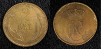 Bronze Denmark Christian IX  1906 VBP 2 Ore Last Year Type KM# 793.2 (454) Uncertified