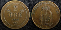 Sweden Ore Sweden Oscar II Copper 1882 2 Ore XF KM# 746 (23 128) -