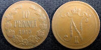 Finland Nicholas II Copper 1915 10 Penniä Mintage-420,000 KM# 14 (23 033) Uncertified