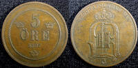 Sweden Bronze SWEDEN Oscar II (1872-1907) 1887 5 ORE Mintage-250,641 KM# 736 (22 965) -