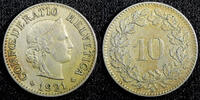 Switzerland 10 Rappen SWITZERLAND Copper-Nickel 1921 B KM# 27 (23 468) -