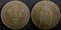 Sweden Ore Sweden Oscar II Copper 1876 2 Ore KM# 735 (23 134) -