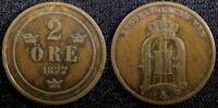 Sweden Ore Sweden Oscar II Copper 1877 2 Ore KM# 735 (23 135) -