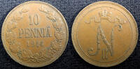 Finland Nicholas II Copper 1914 10 Penniä Mintage-605,000 KM# 14 (23 035) Uncertified