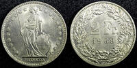 Switzerland 2 Francs SWITZERLAND Copper-Nickel 1969 UNC KM# 21a.1 (23 366) -