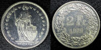 Switzerland 2 Francs SWITZERLAND Copper-Nickel 1976 PROOF LIKE FLASHY KM# 21a.1 (23 364) -