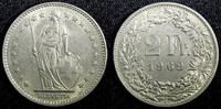 Switzerland 2 Francs SWITZERLAND Copper-Nickel 1969 KM# 21a.1 (23 367) -