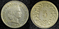 Switzerland 5 Rappen SWITZERLAND Copper-Nickel 1948 Toned KM# 26 (23 389) -