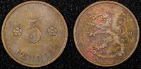 Finland 5 Penniä FINLAND Copper 1930 5 Penniä UNC Toned KM# 22 (24 012) -