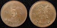 Finland 5 Penniä FINLAND Copper 1927 5 Penniä KEY DATE UNC Toned KM# 22 (24 009) -