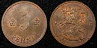Finland 5 Penniä FINLAND Copper 1935 5 Penniä CHOICE UNC KM# 22 (24 005) -