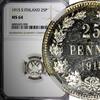 Finland 25 Pennia FINLAND Nicholas II Silver 1915 S NGC MS64 GEM BU KM #6.2 (008) -