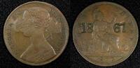 United Kingdom 1 Penny Great Britain Victoria Copper 1860 1st Year Type C/S ''1867'' KM# 749.2 -